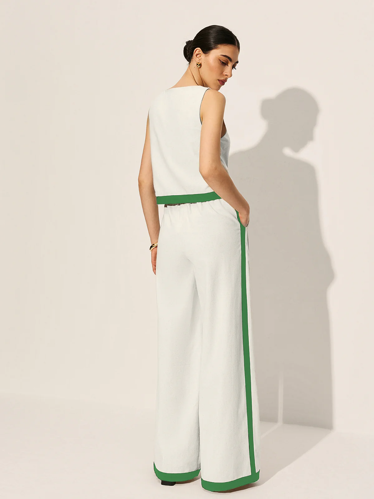 Linen & Cotton Zipper Contrast Binding Pant Set - Image 14