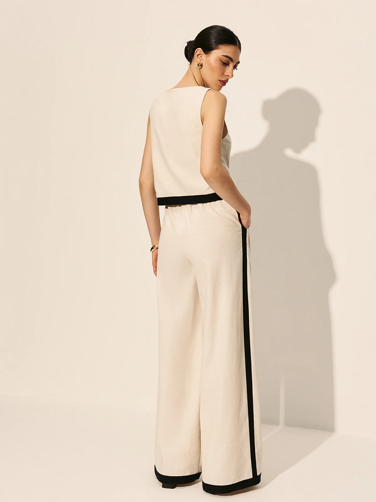 Linen & Cotton Zipper Contrast Binding Pant Set - Image 7