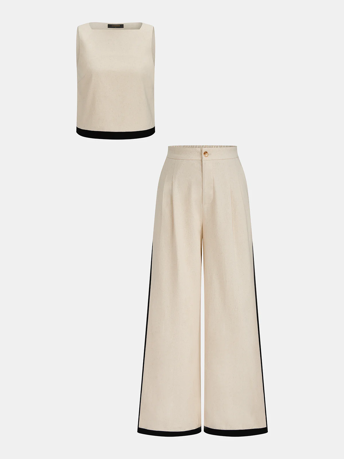 Linen & Cotton Zipper Contrast Binding Pant Set - Image 8