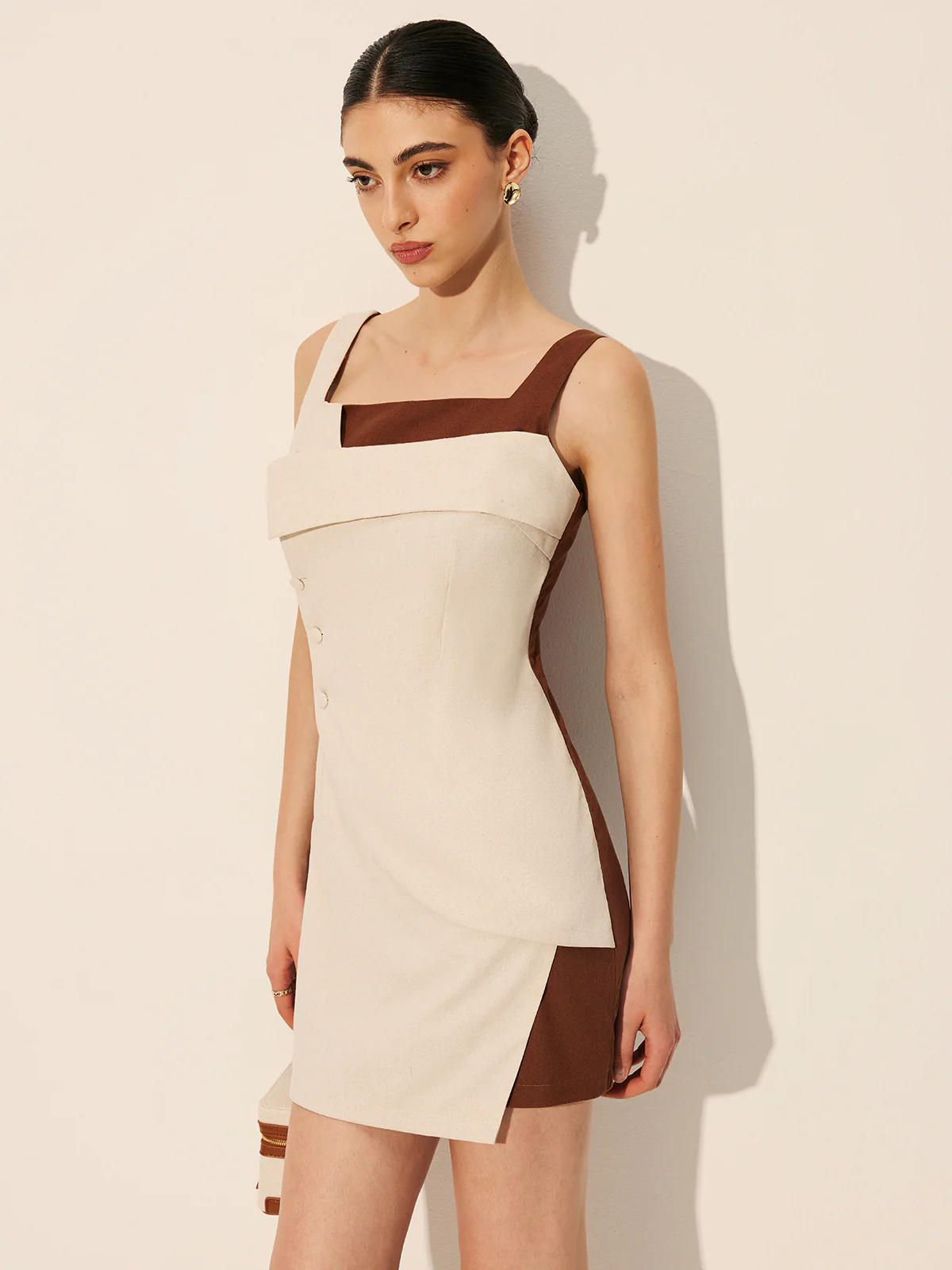 Linen & Cotton Sleeveless Square Neck Short Dress - Image 2
