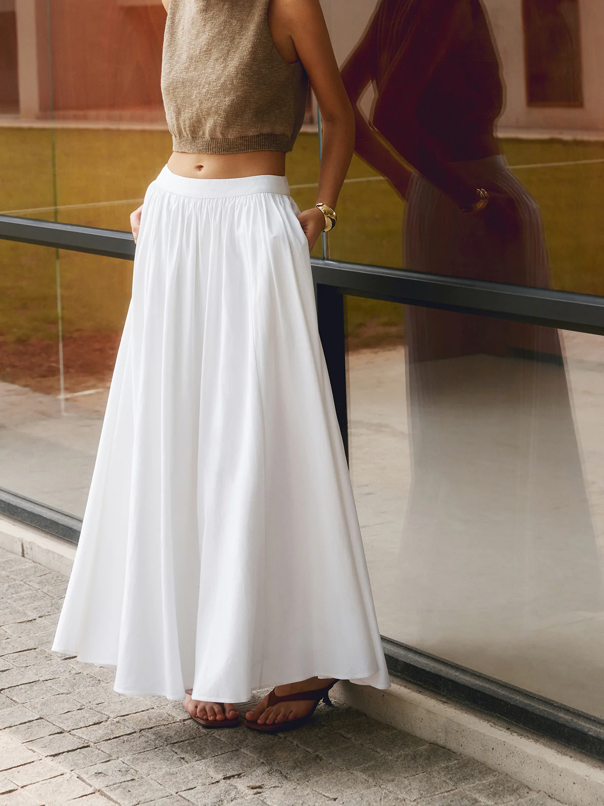 Cotton Pleated Maxi Skirt - Image 2