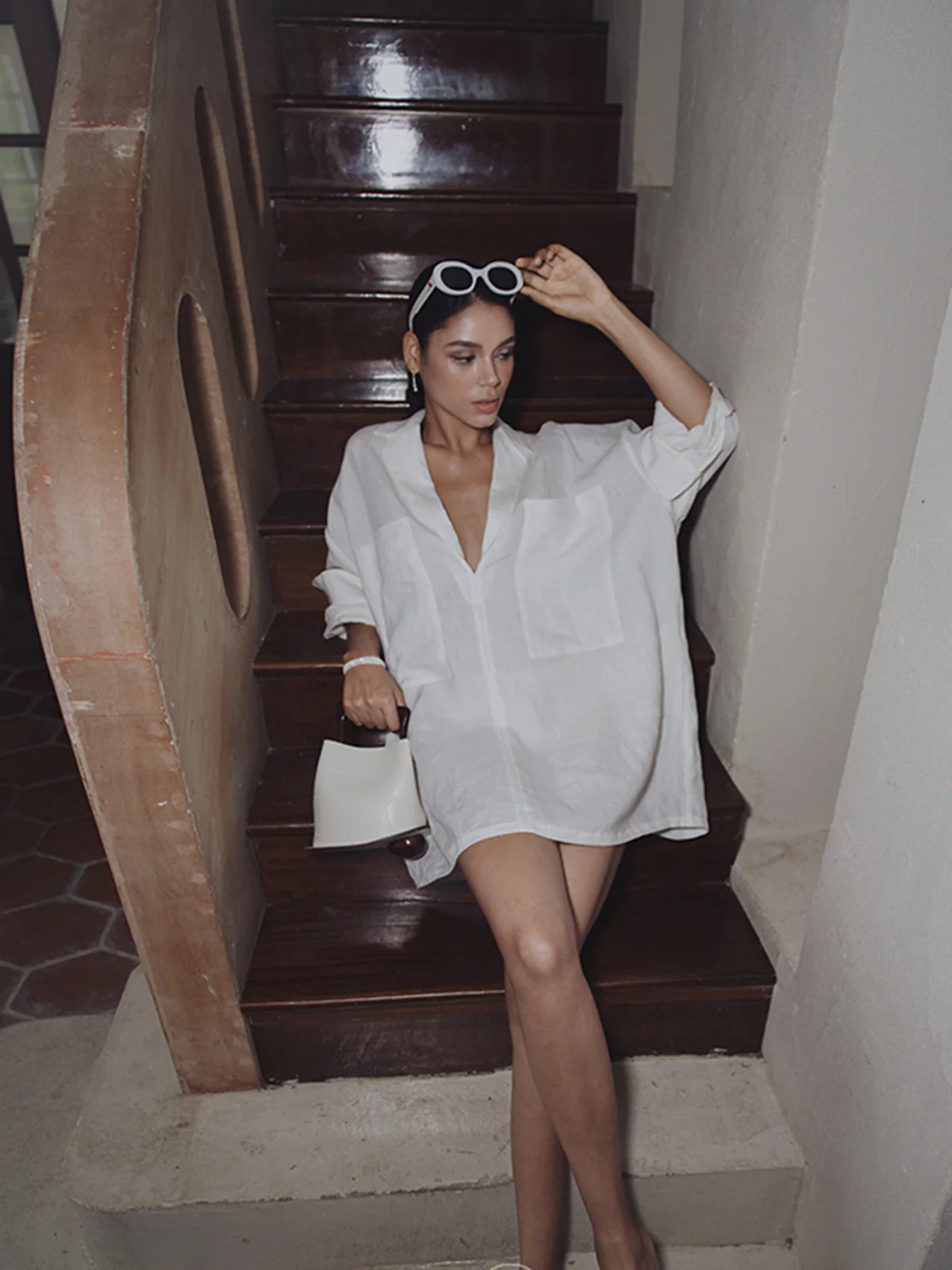 Linen Pockets Semi-Sheer Long Sleeve Dress - Image 3