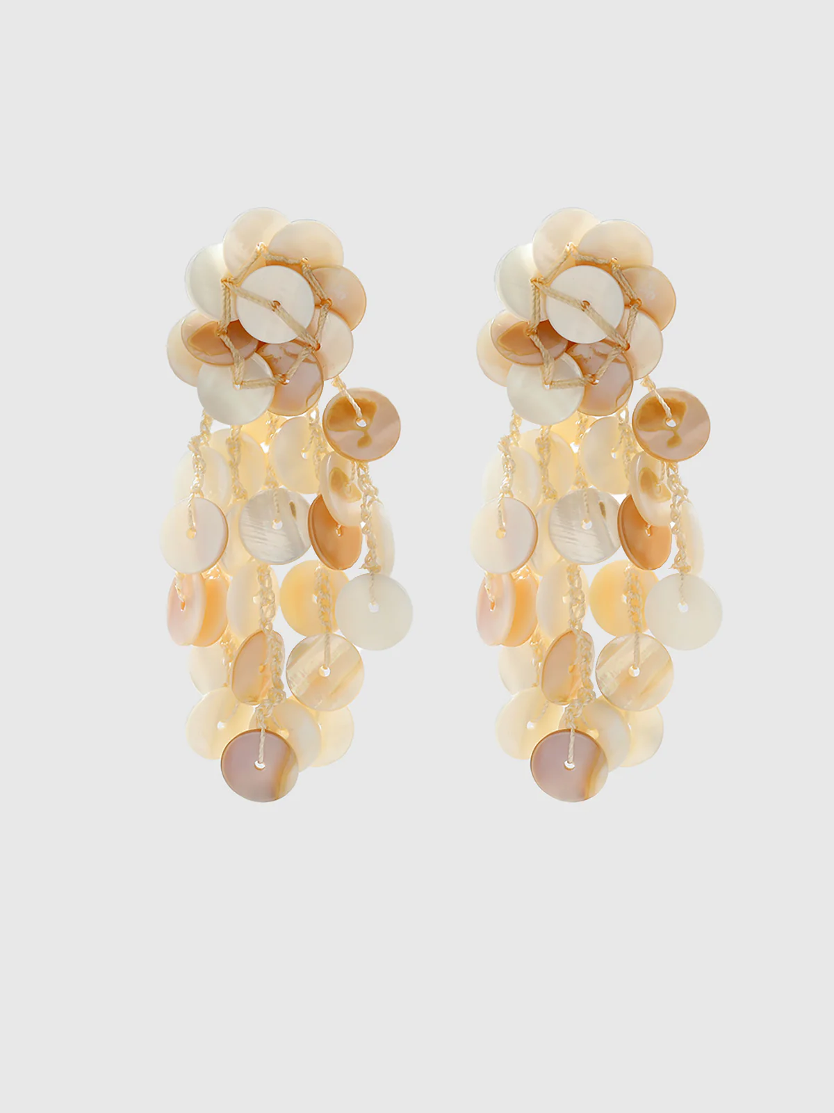 Long Handmade Round Shell Tassel Earrings