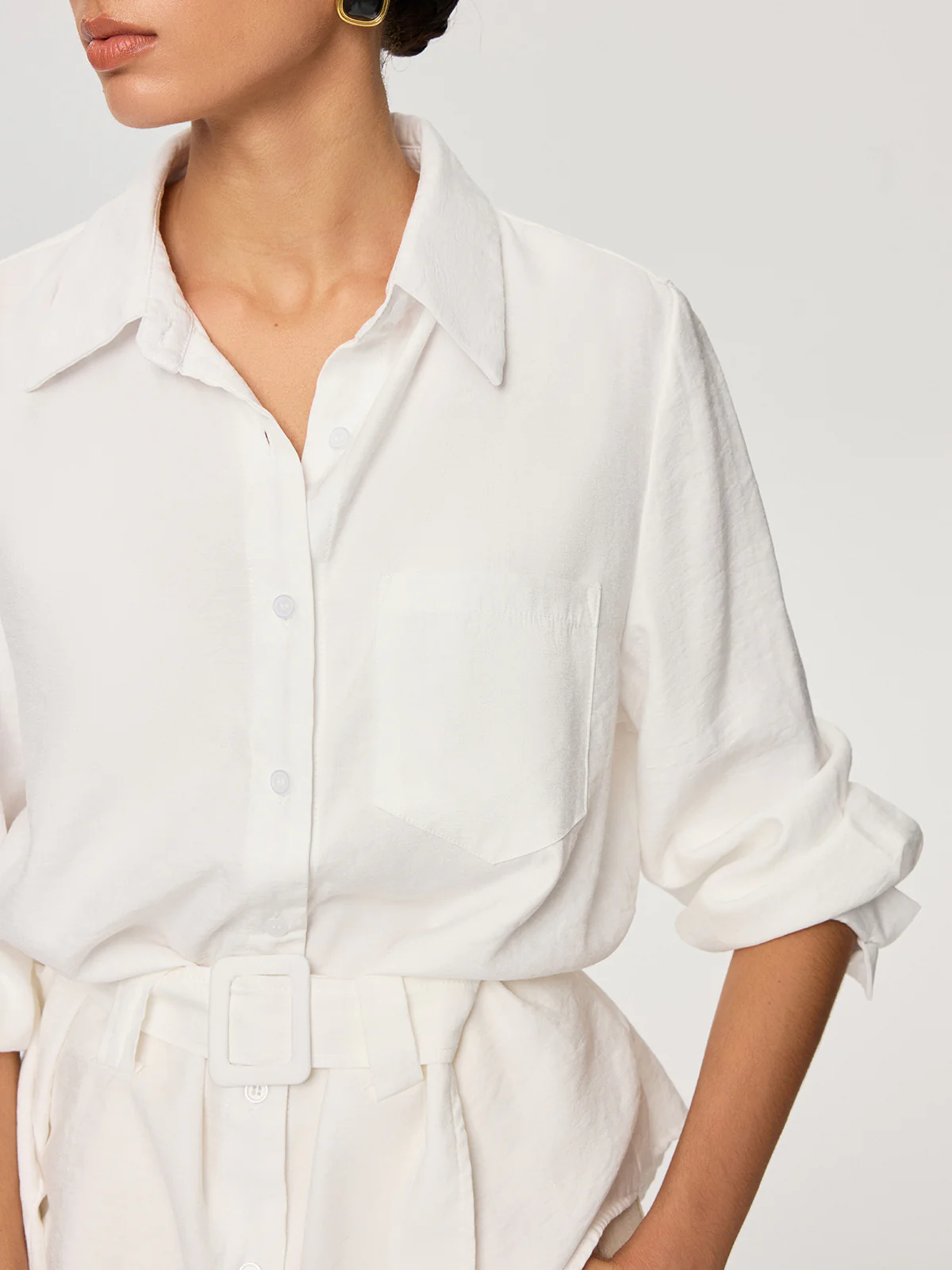 Long Sleeve Belted Cotton Shirt - Image 4