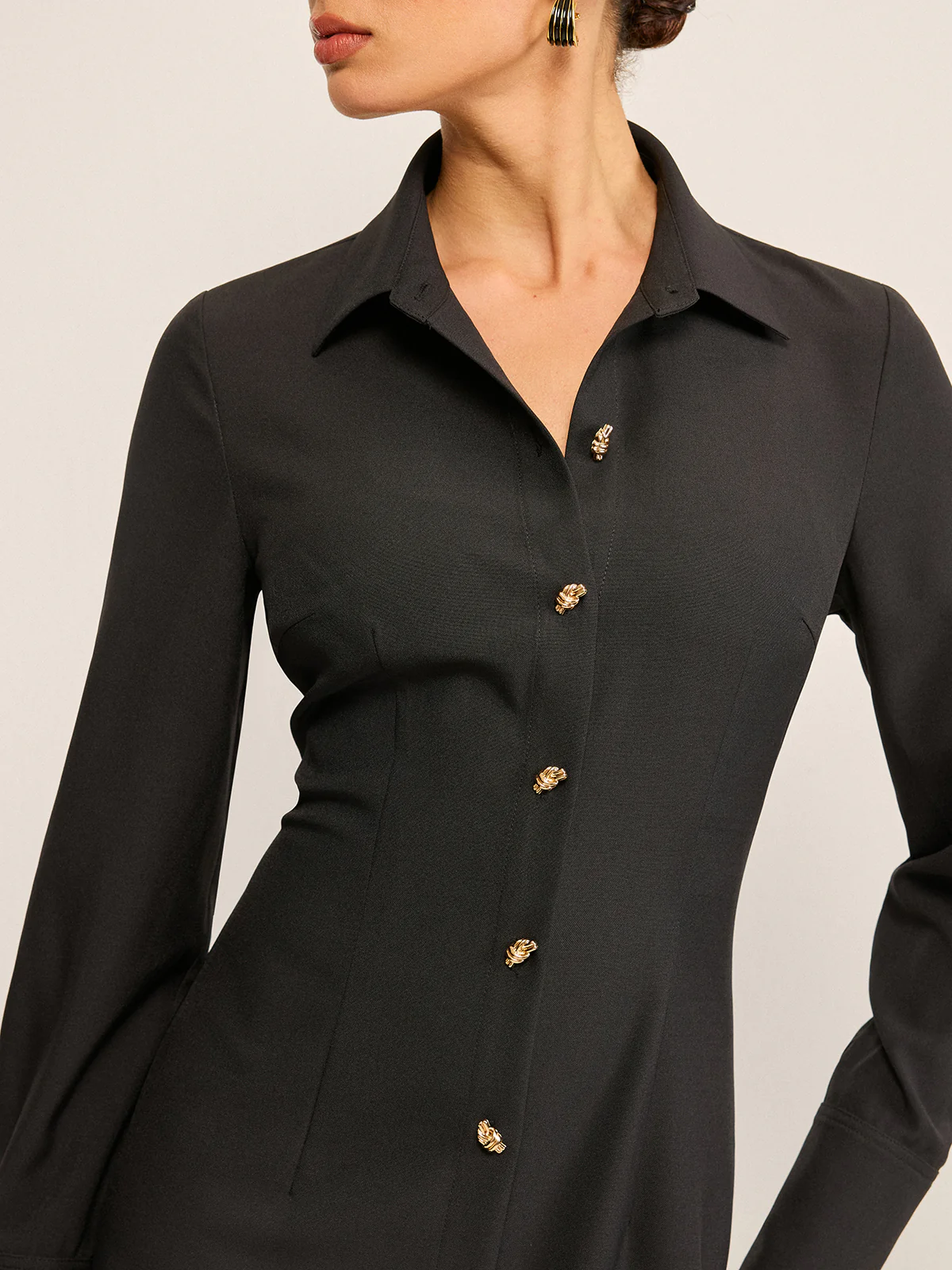 Long Sleeve Button-Front Shirt Dress - Image 2