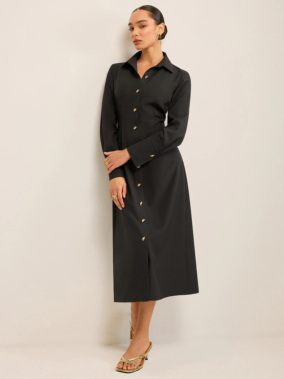 Long Sleeve Button-Front Shirt Dress - Image 3