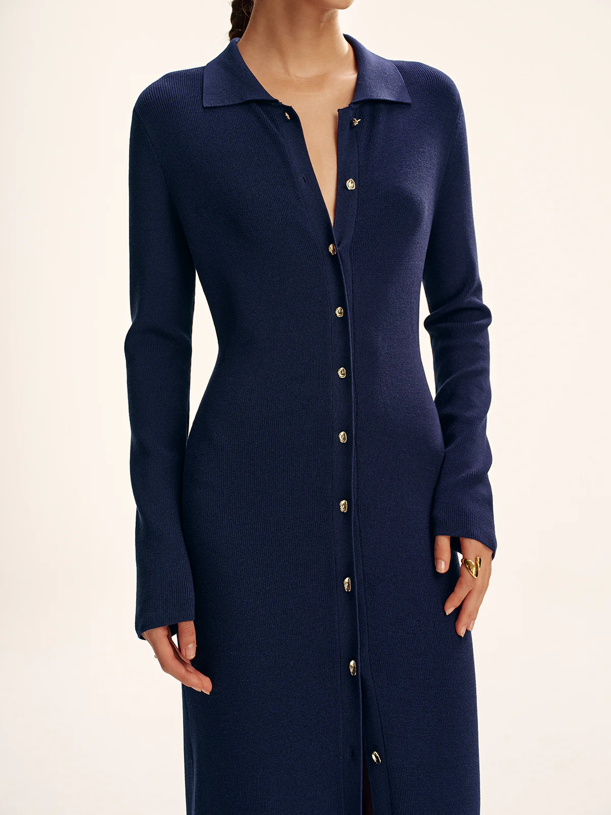 Long Sleeve Button Knit Maxi Dress without Belt - Image 5