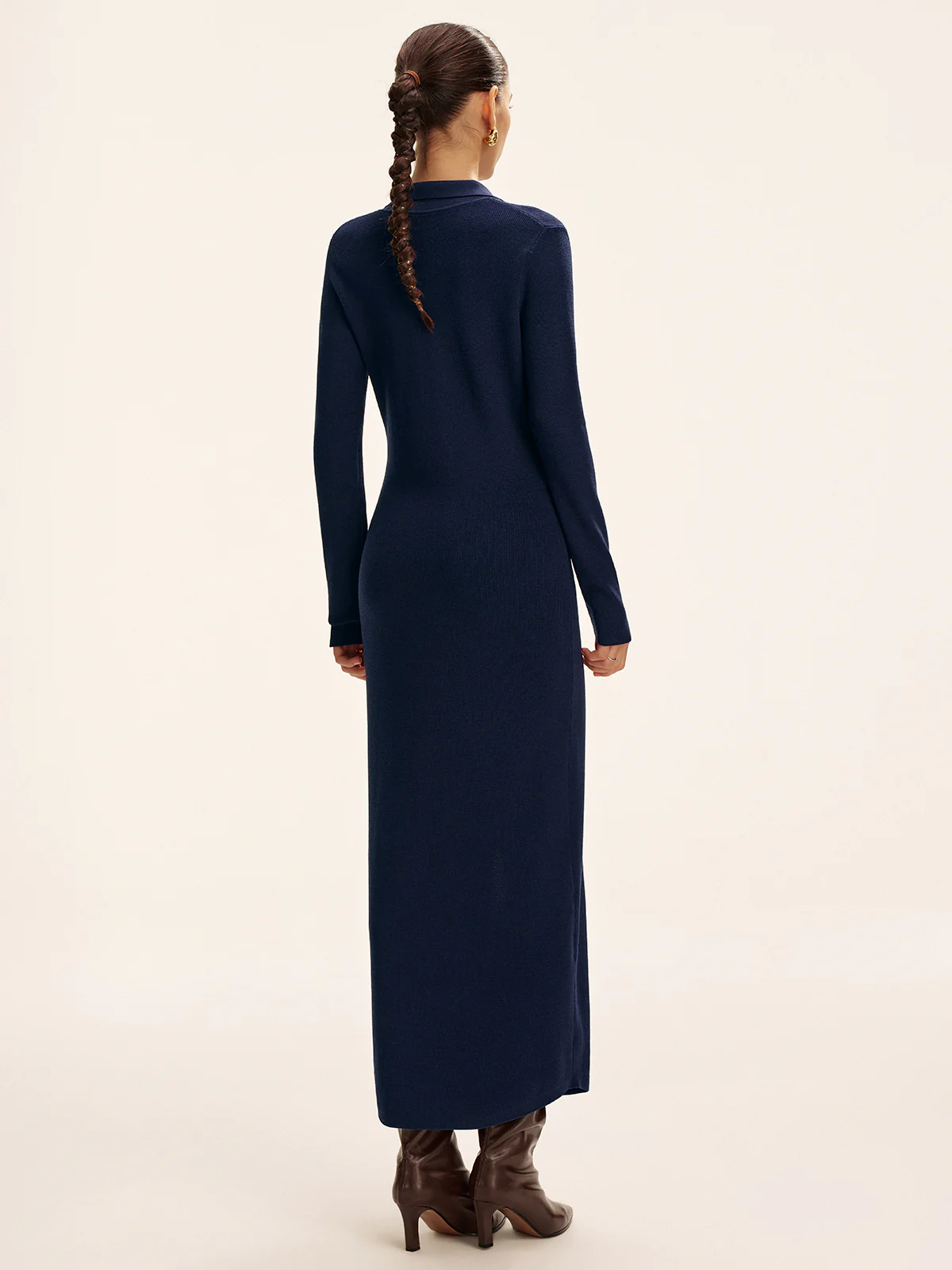 Long Sleeve Button Knit Maxi Dress without Belt - Image 6