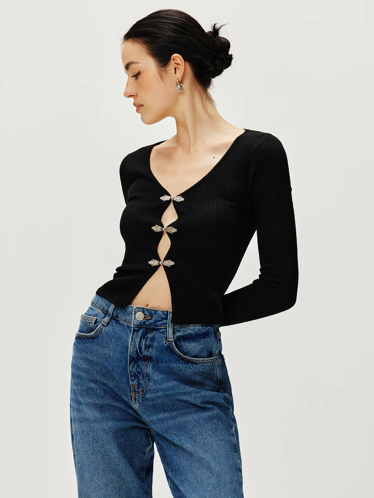Long Sleeve Button Sweater - Image 2