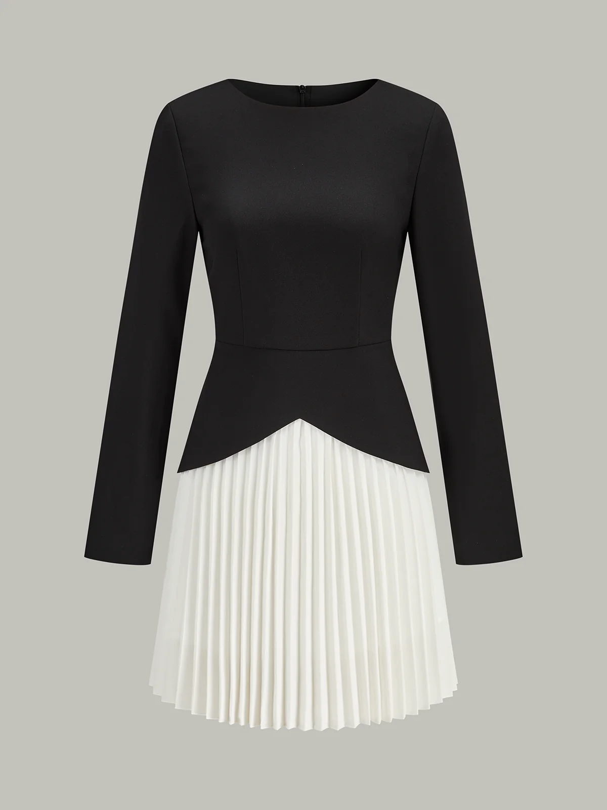 Long Sleeve Color-Block Pleated Dress - Image 2