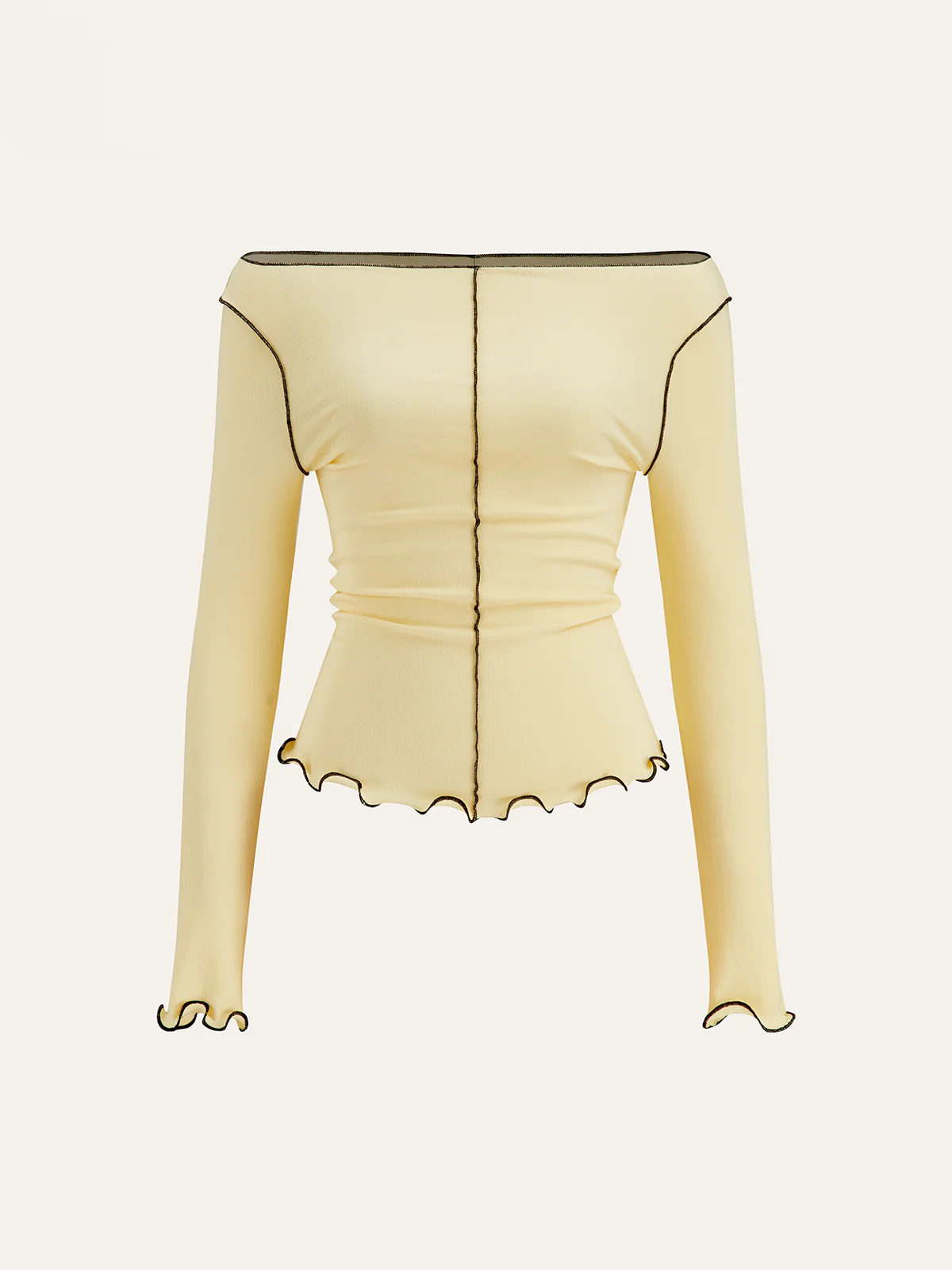 Long Sleeve Contrast Trim Ruffled T-Shirt - Image 2