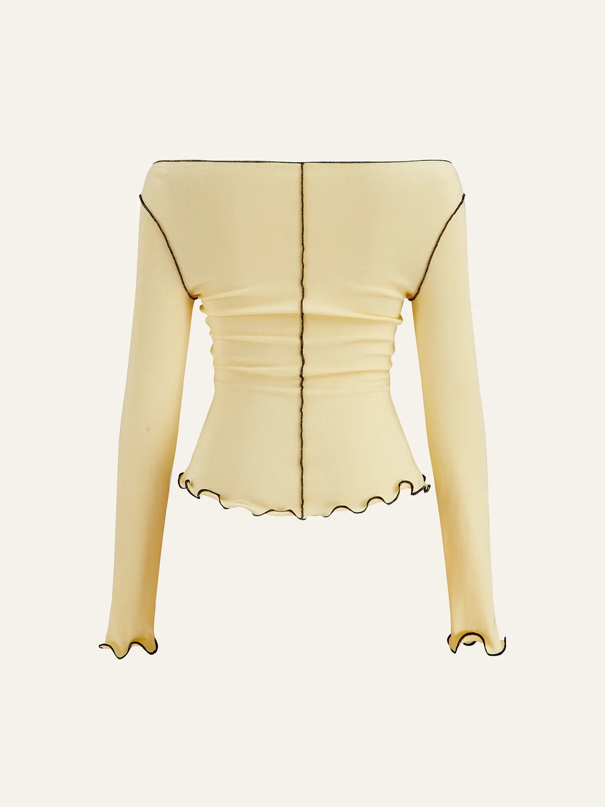 Long Sleeve Contrast Trim Ruffled T-Shirt - Image 4