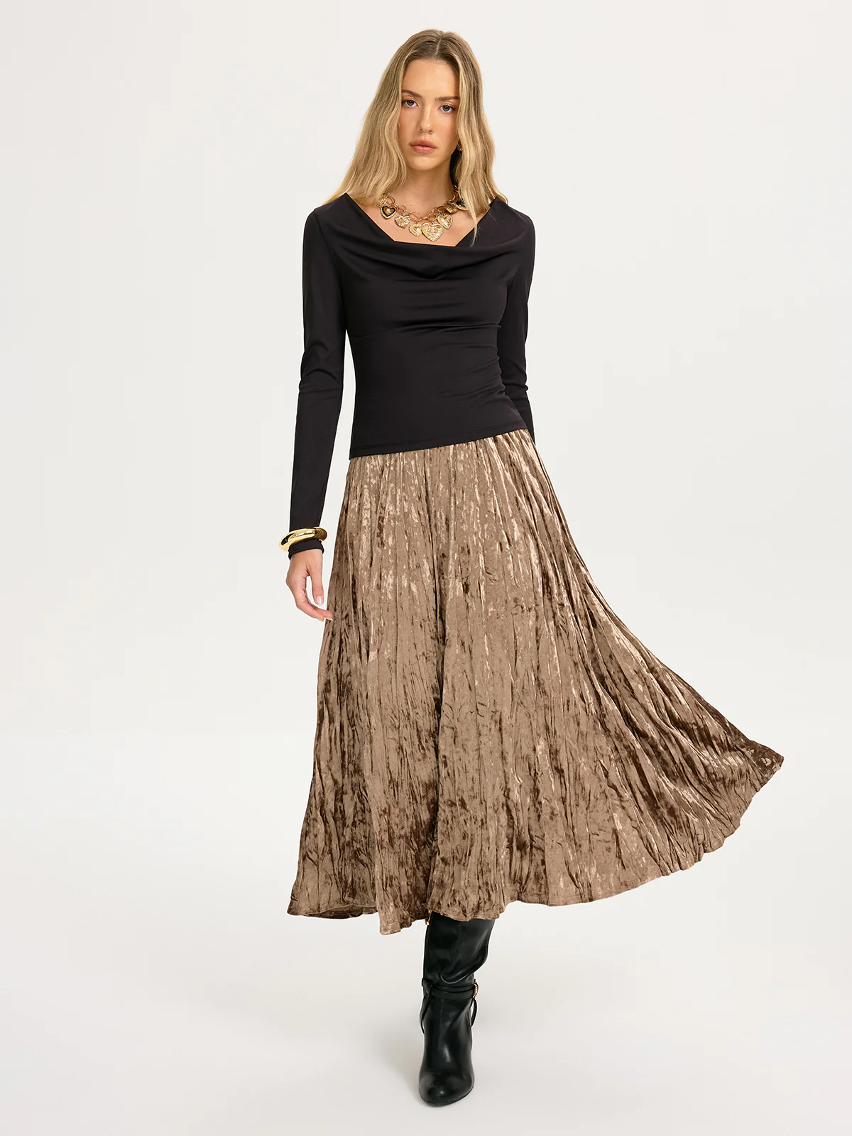 Long-Sleeve Cowl-Neck Fitted Top - Image 3