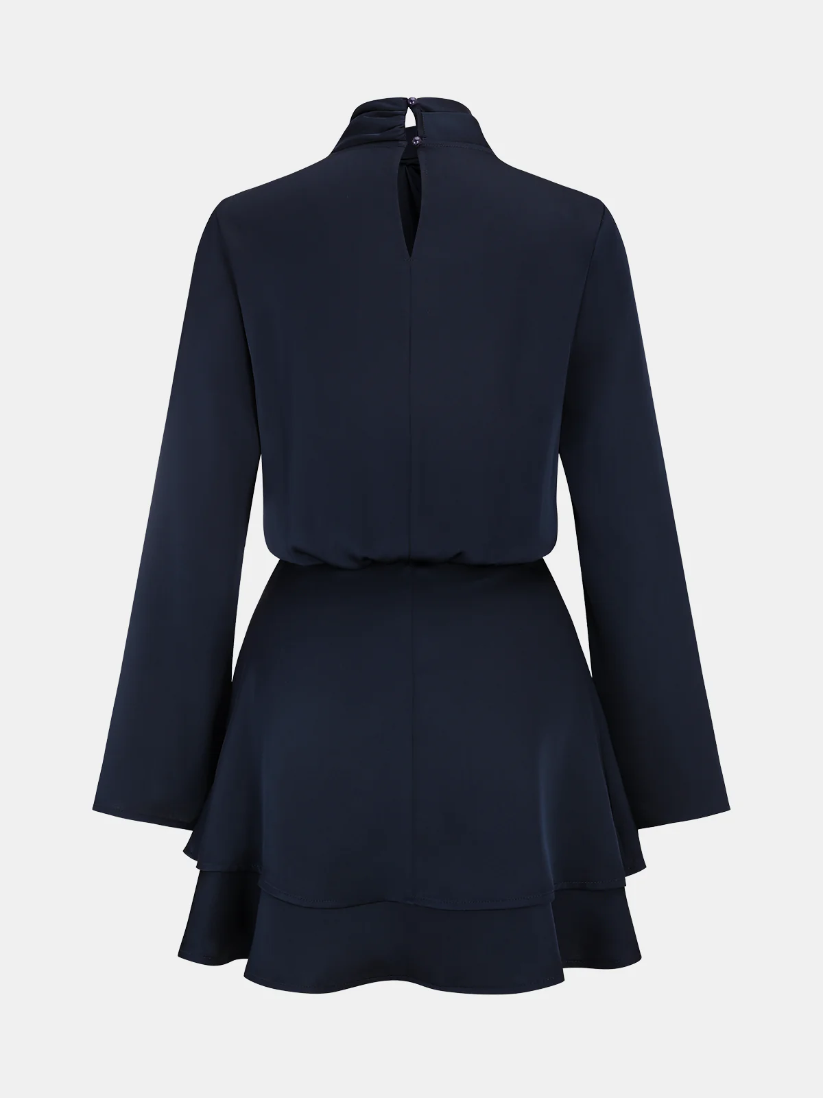 Long Sleeve Cross Neck Satin Tiered Mini Dress - Image 2