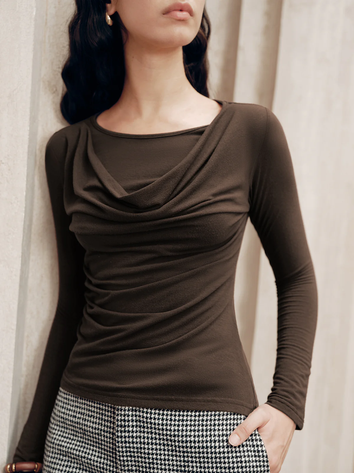 Long Sleeve Draped Crew Neck Top - Image 2