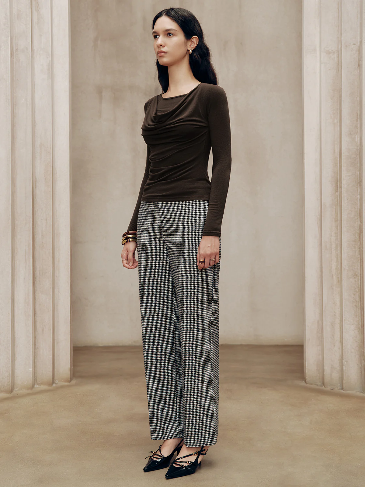 Long Sleeve Draped Crew Neck Top - Image 5