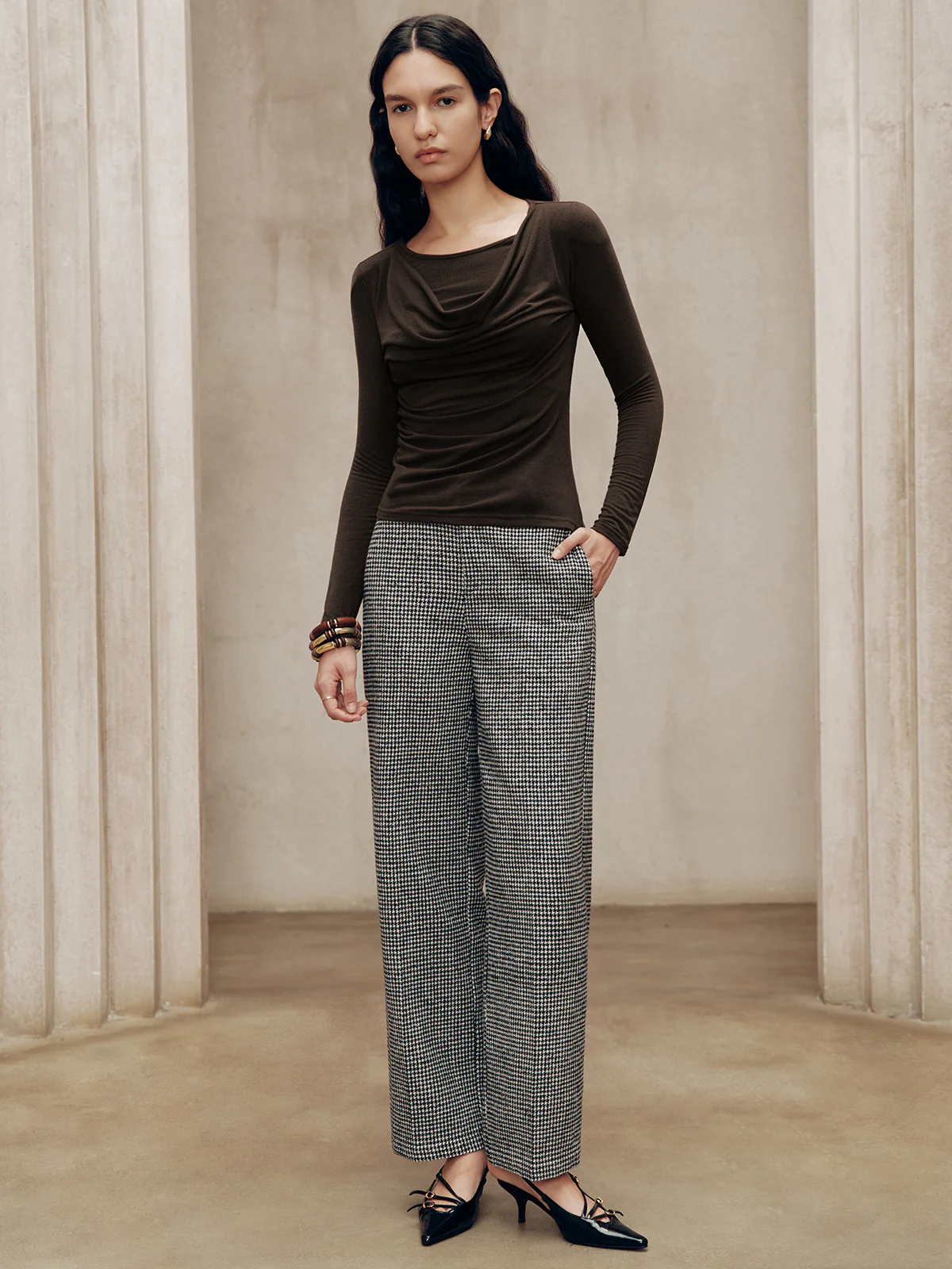 Long Sleeve Draped Crew Neck Top - Image 6