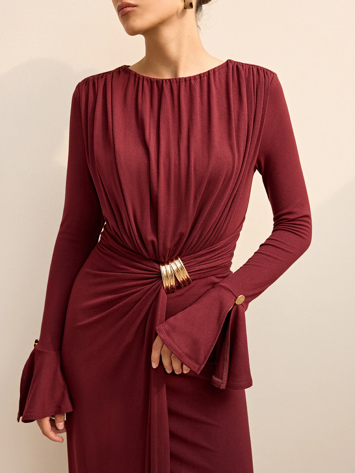 Long-Sleeve Draped Maxi Dress - Image 2