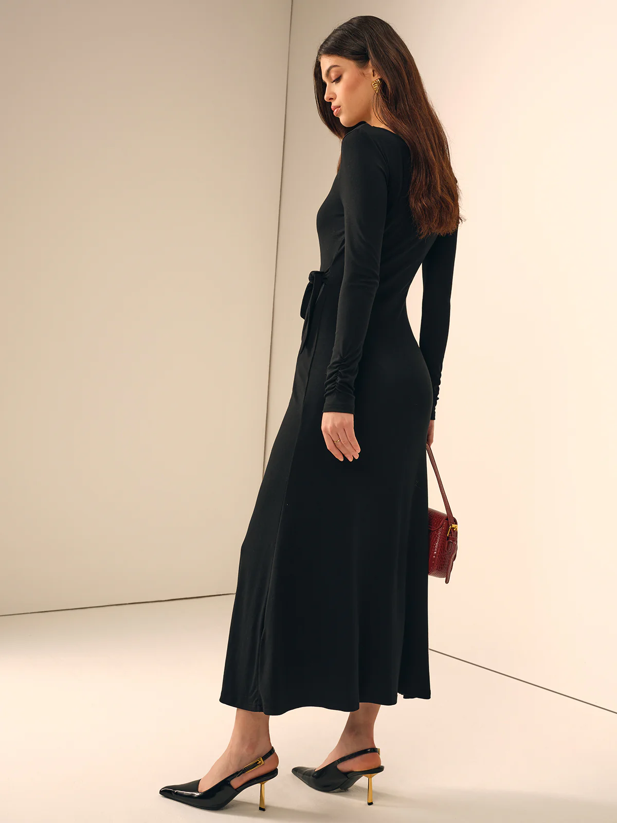 Long Sleeve Knotted Slim Dress - Image 2