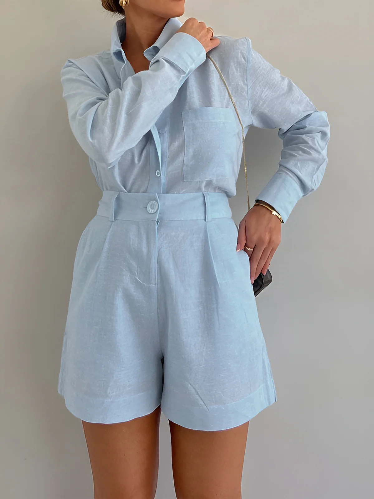 Long Sleeve Loose Shorts Set - Image 4