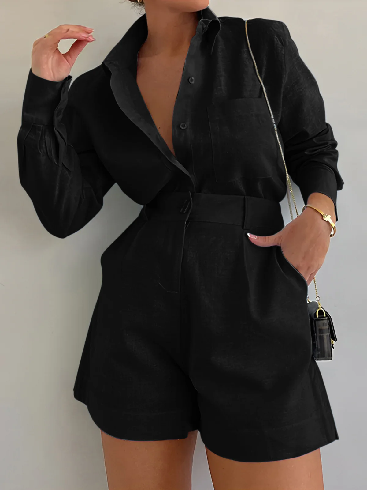 Long Sleeve Loose Shorts Set - Image 9