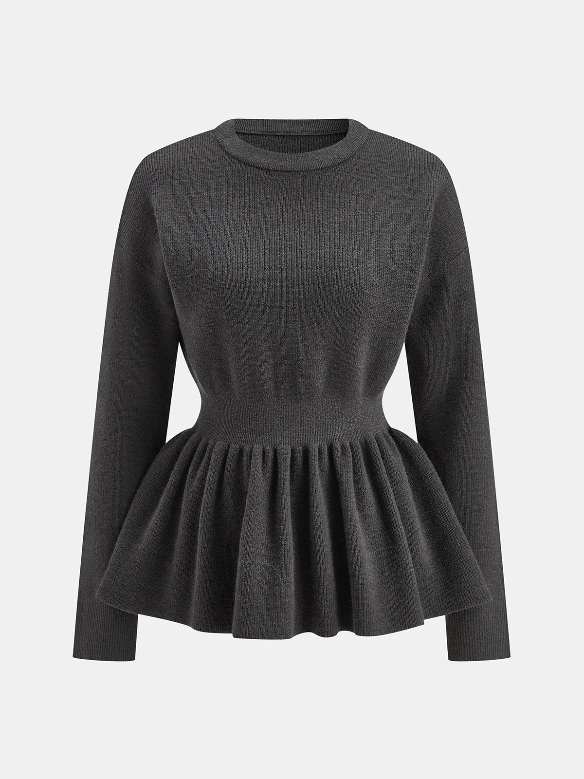 Long-Sleeve Peplum Hem Knit Top - Image 2