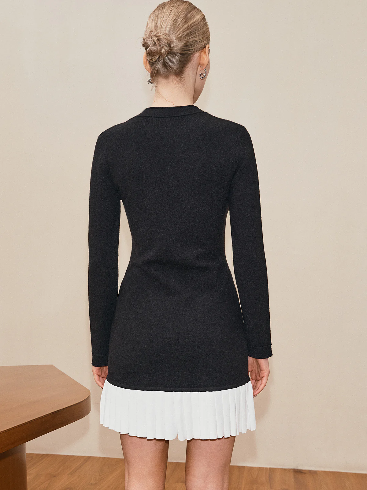 Long Sleeve Pleated Hem Sweater Dress - Image 5