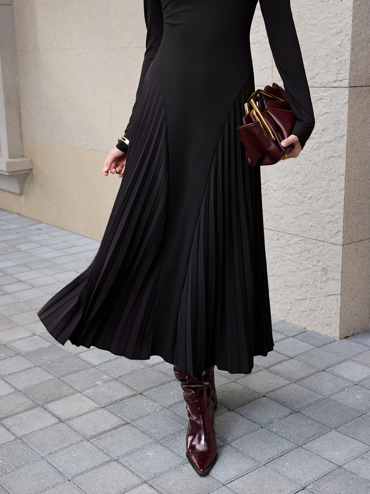 Long Sleeve Pleated Maxi Dress - Image 2
