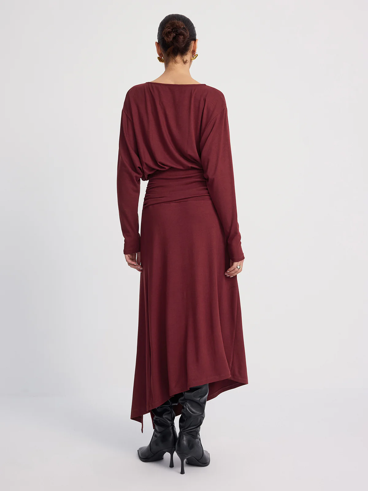 Long Sleeve Ruched Slit Maxi Dress - Image 6