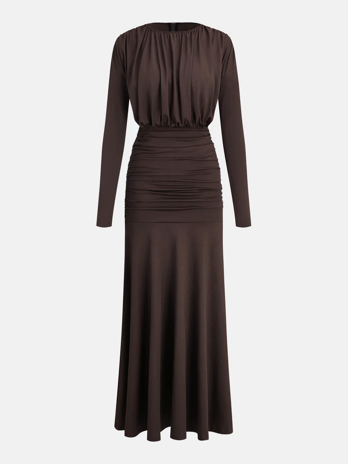 Long-Sleeve Ruched Waist Mermaid Maxi Dress