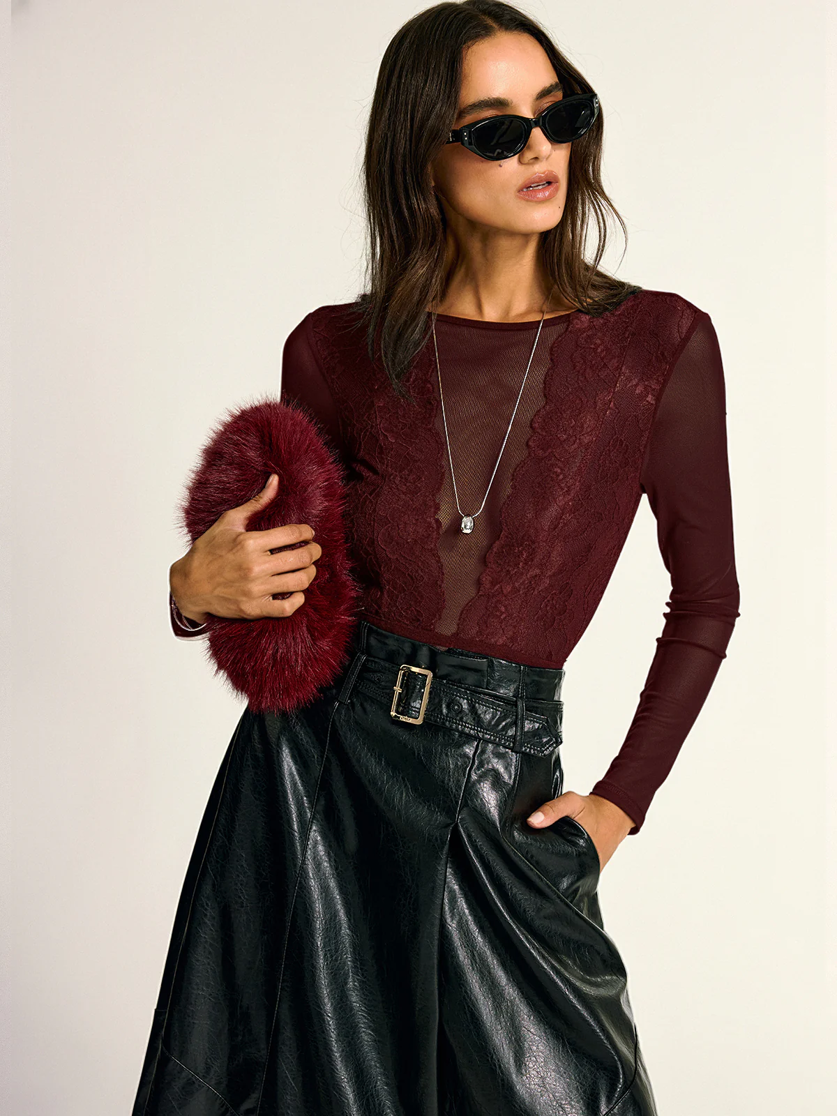 Long Sleeve Sheer Lace Mesh Bodysuit - Image 11