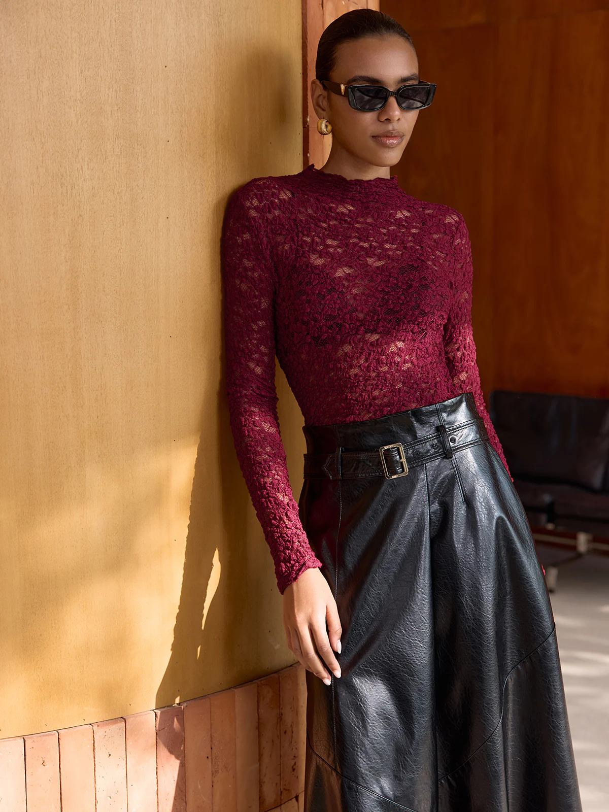 Long-Sleeve Sheer Lace Top - Image 3