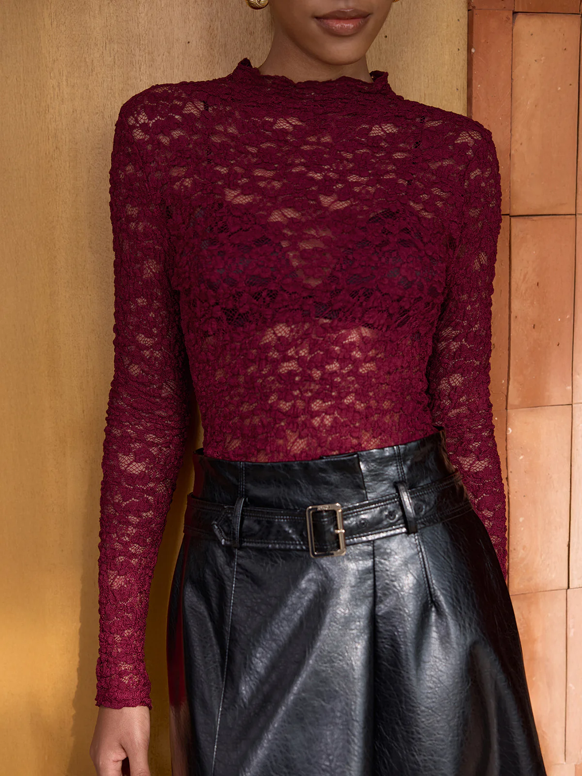 Long-Sleeve Sheer Lace Top - Image 4