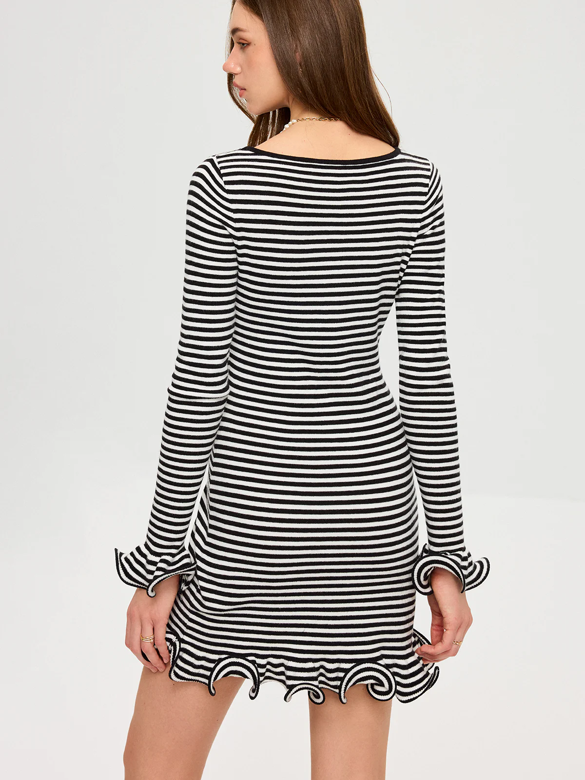 Long Sleeve Striped Ruffle Hem Mini Dress - Image 3