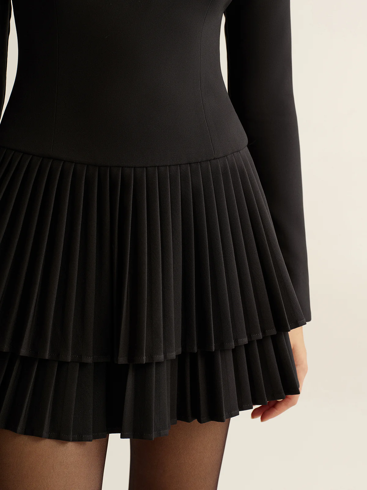Long Sleeve Tiered Pleated Mini Dress - Image 4