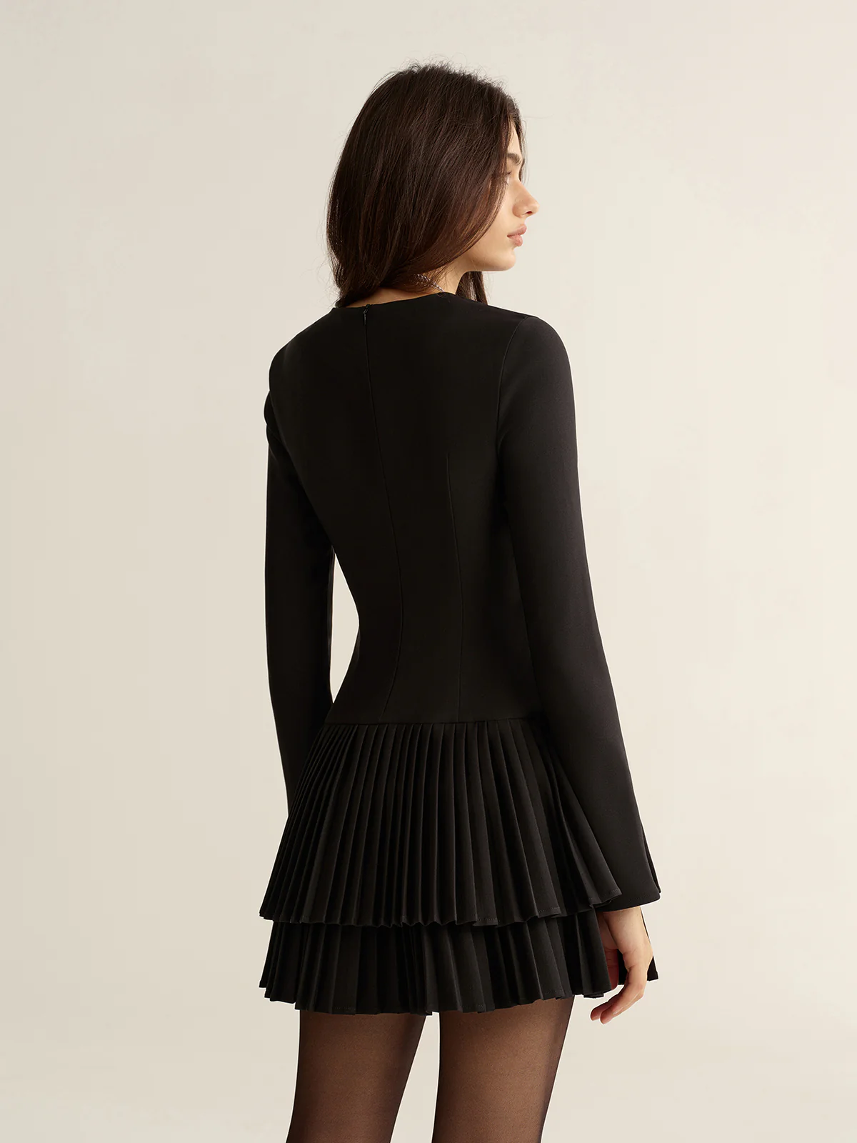 Long Sleeve Tiered Pleated Mini Dress - Image 5