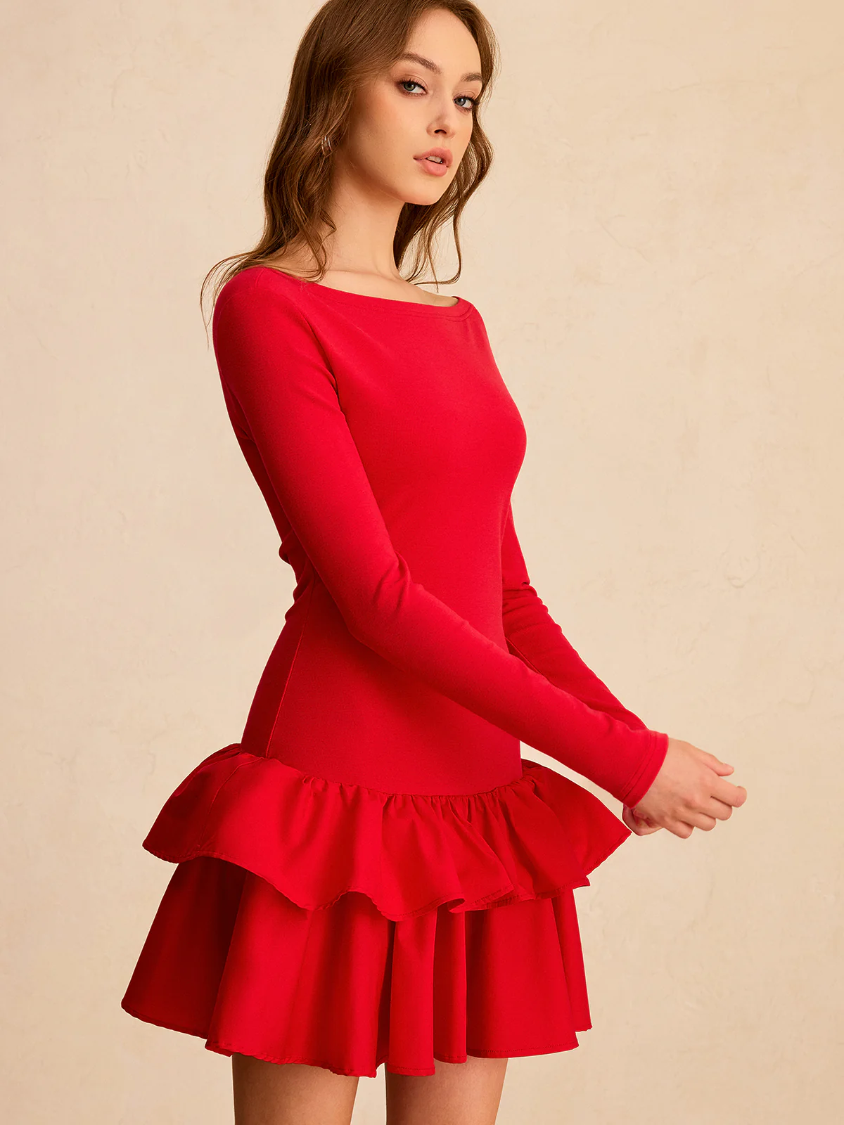Long Sleeve Tiered Ruffle Mini Dress - Image 5