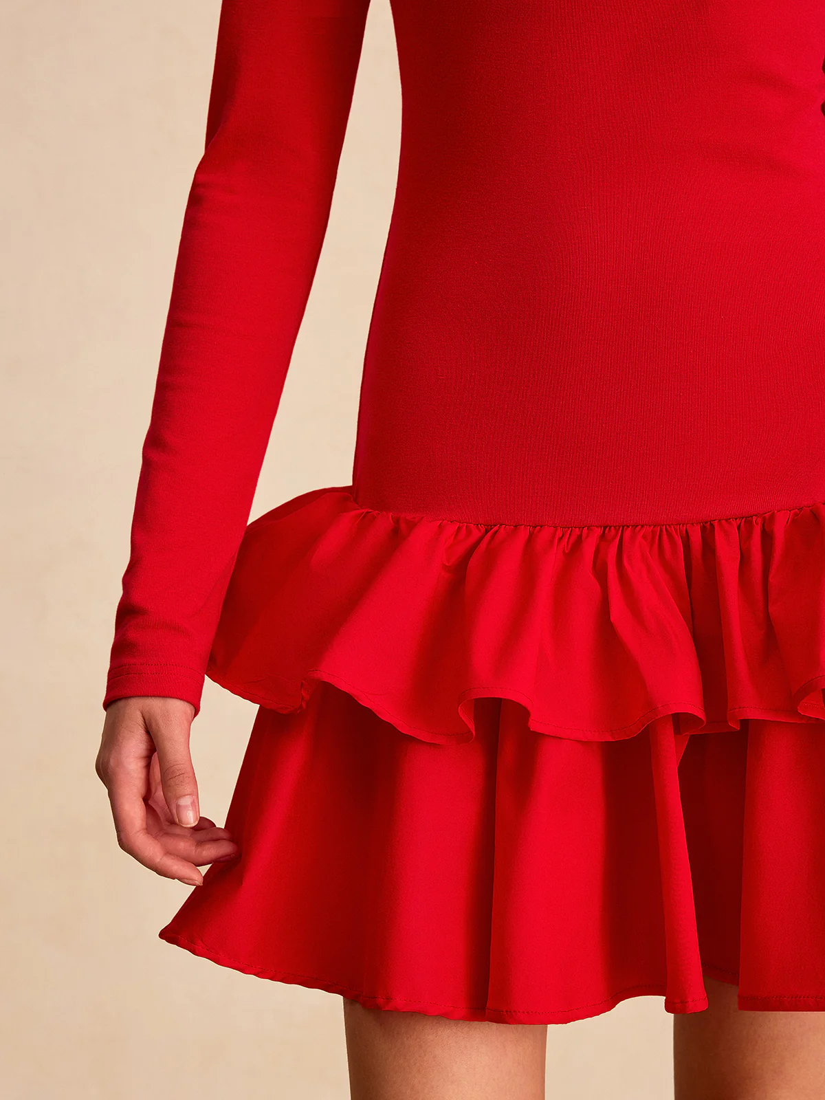 Long Sleeve Tiered Ruffle Mini Dress - Image 6