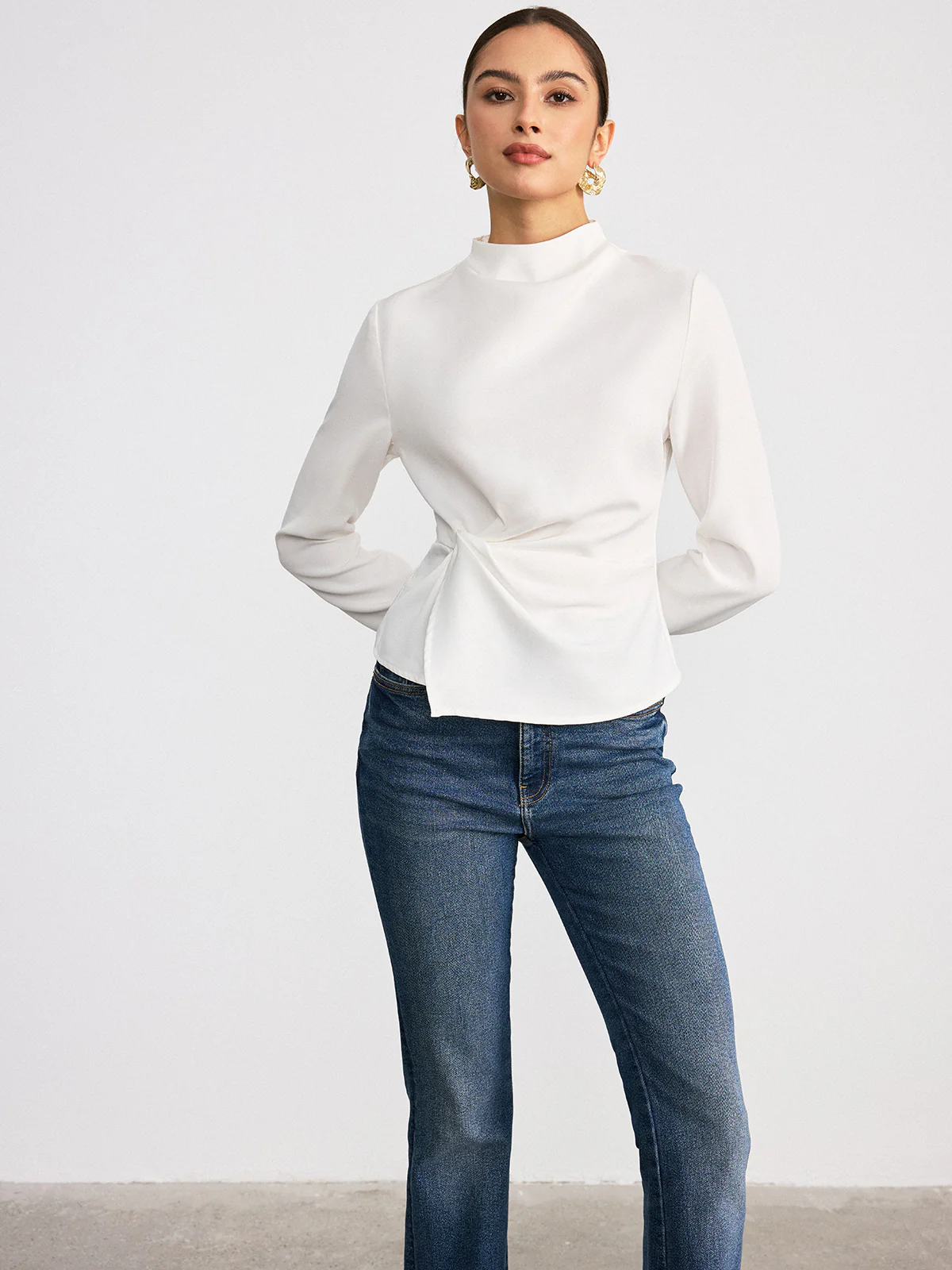 Long-Sleeve Twist Mock Neck Top - Image 3