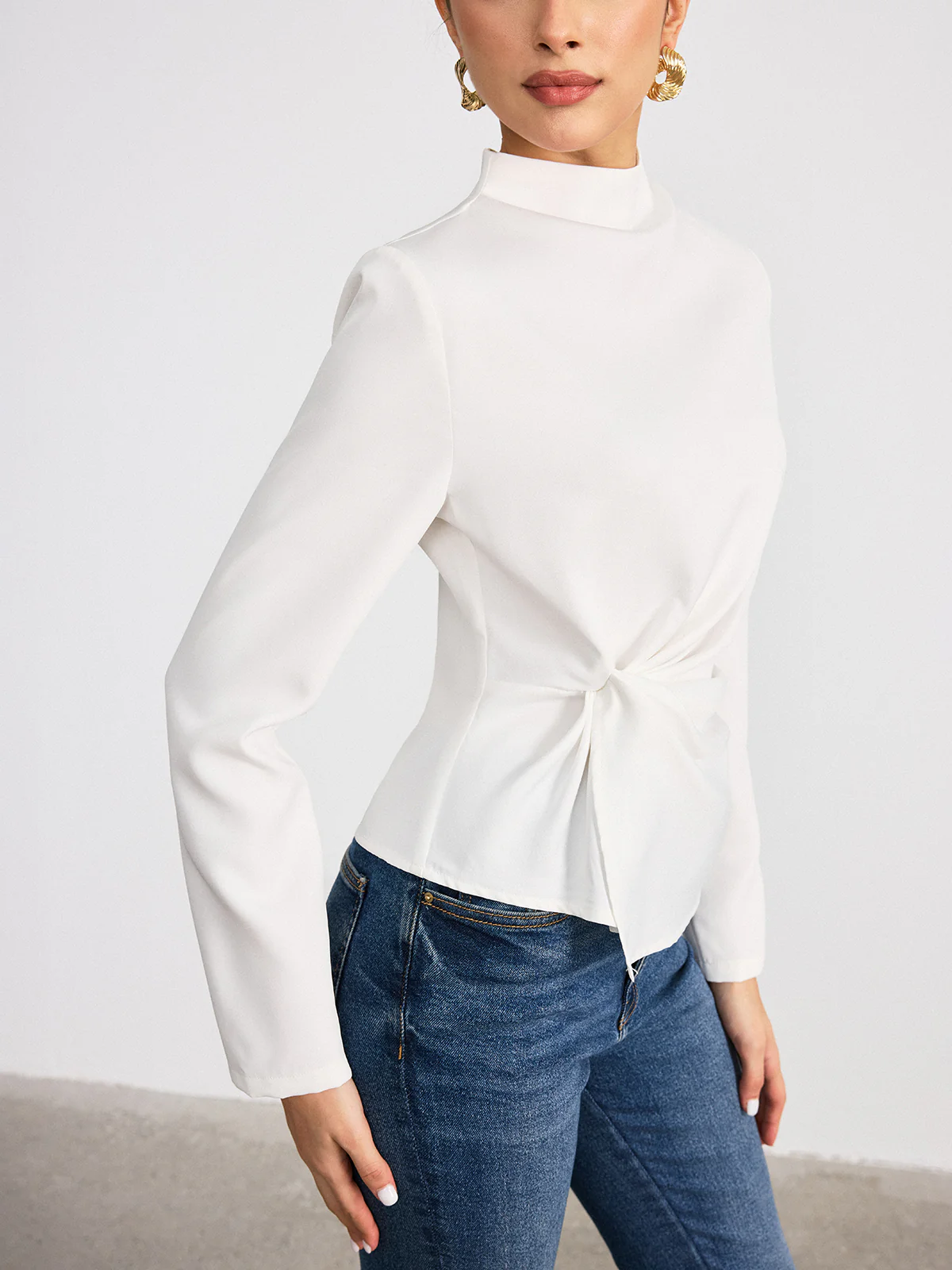 Long-Sleeve Twist Mock Neck Top - Image 5