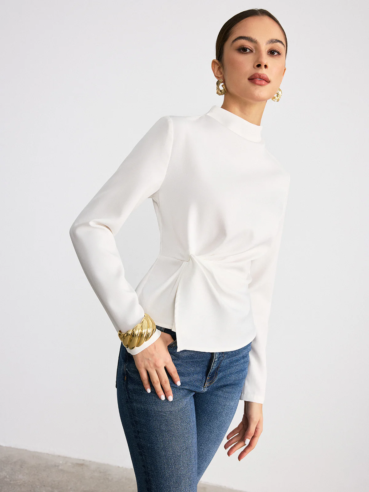 Long-Sleeve Twist Mock Neck Top - Image 6