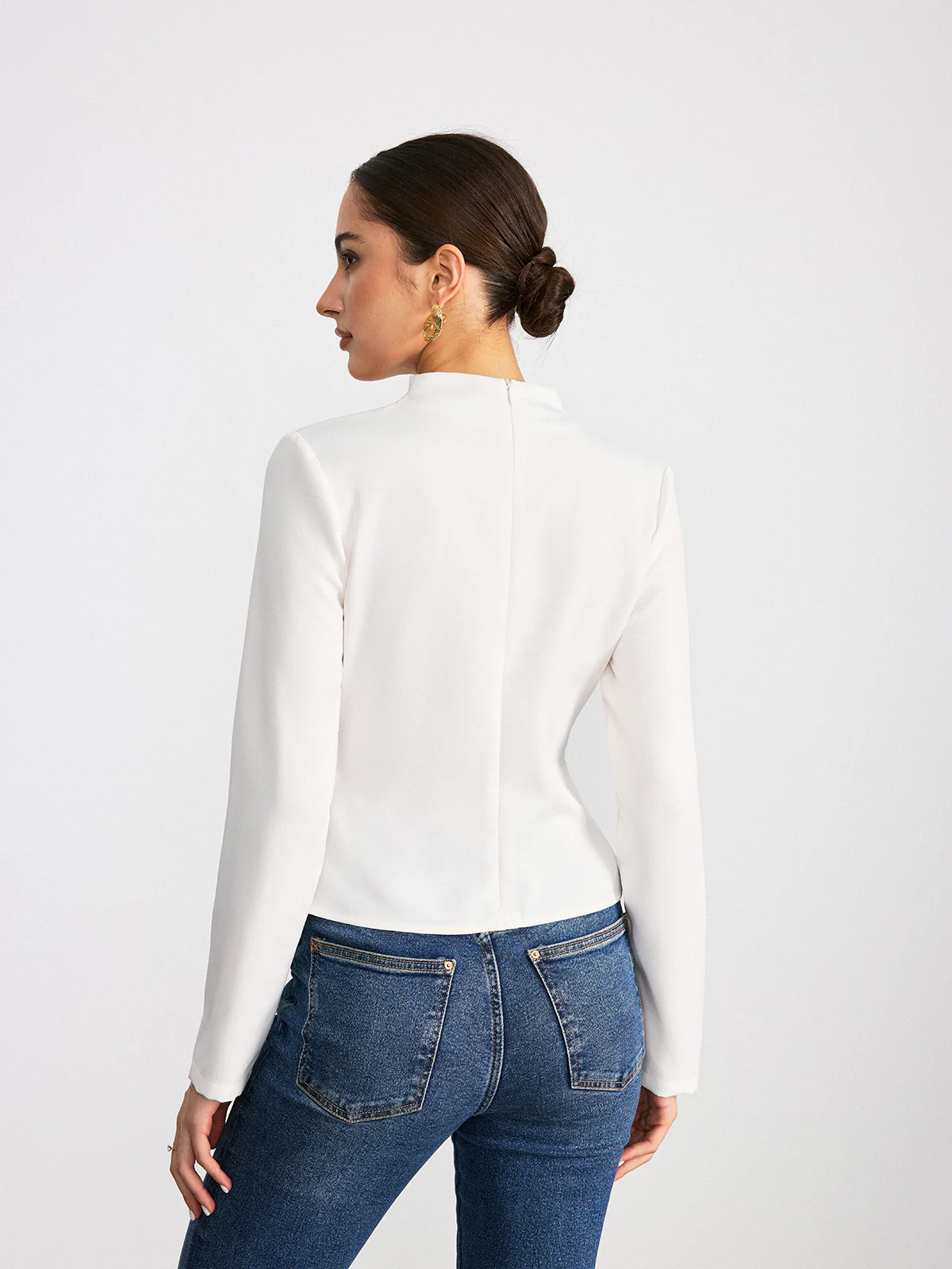 Long-Sleeve Twist Mock Neck Top - Image 7