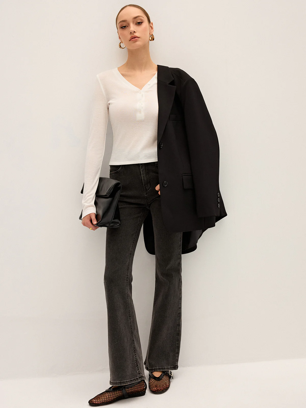 Long Sleeve V-Neck Button T-Shirt - Image 4