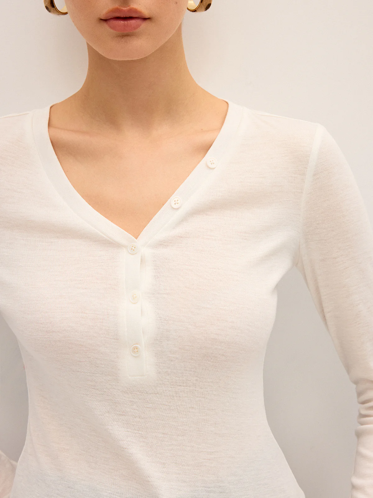 Long Sleeve V-Neck Button T-Shirt - Image 5