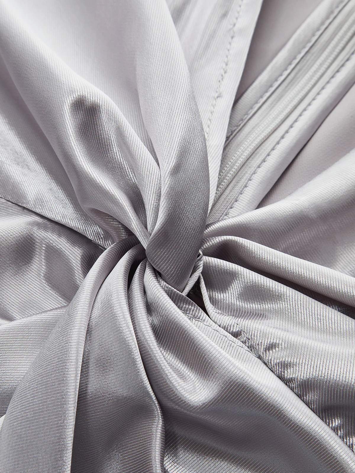 Long Sleeve V-Neck Knot Front Satin Blouse - Image 5