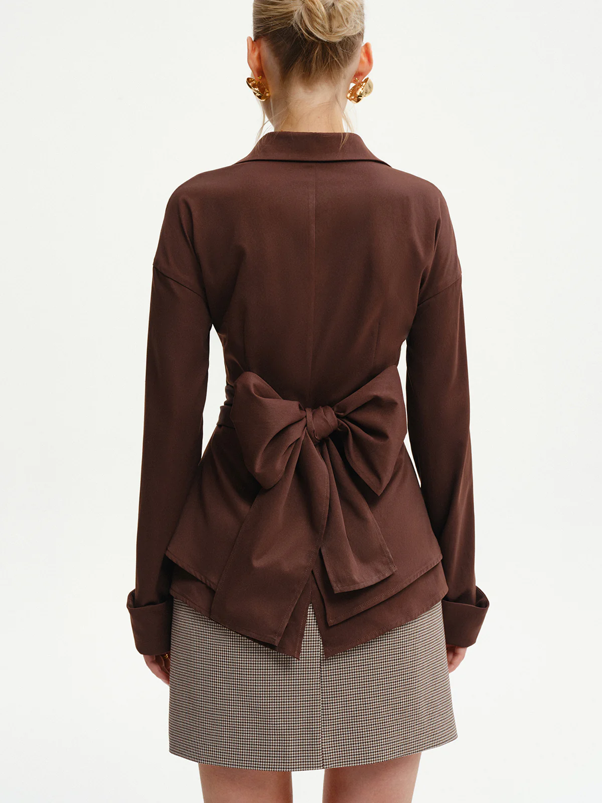 Long-Sleeve Wrap-Waist Back-Bow Shirt - Image 6