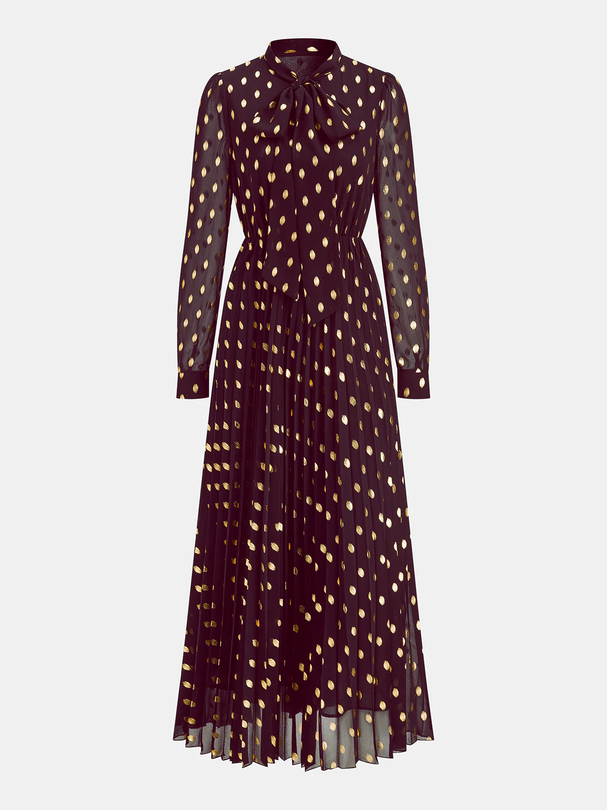 Long Sleeves Foil Spot Print A-Line Maxi Dress - Image 5