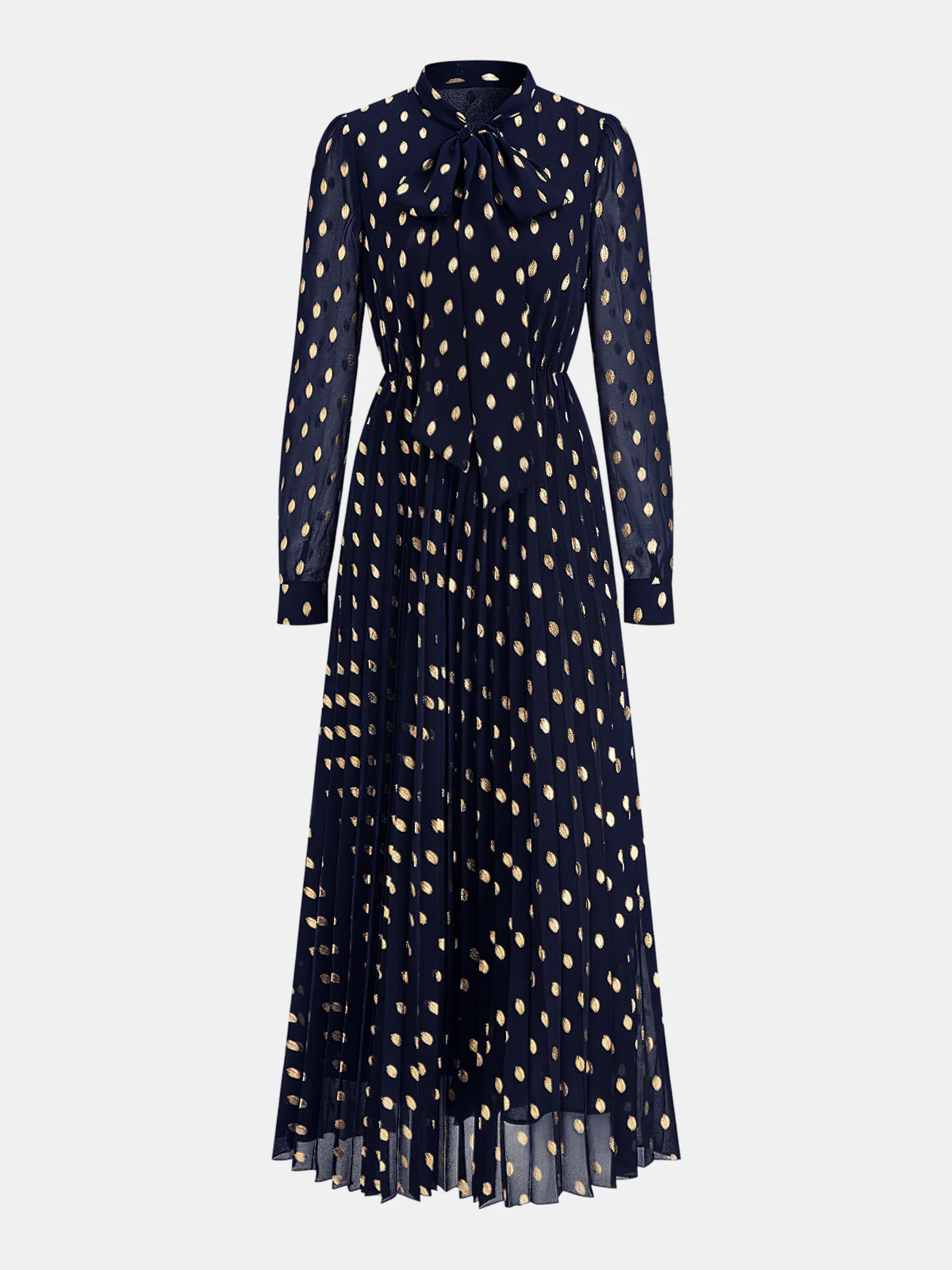 Long Sleeves Foil Spot Print A-Line Maxi Dress - Image 6