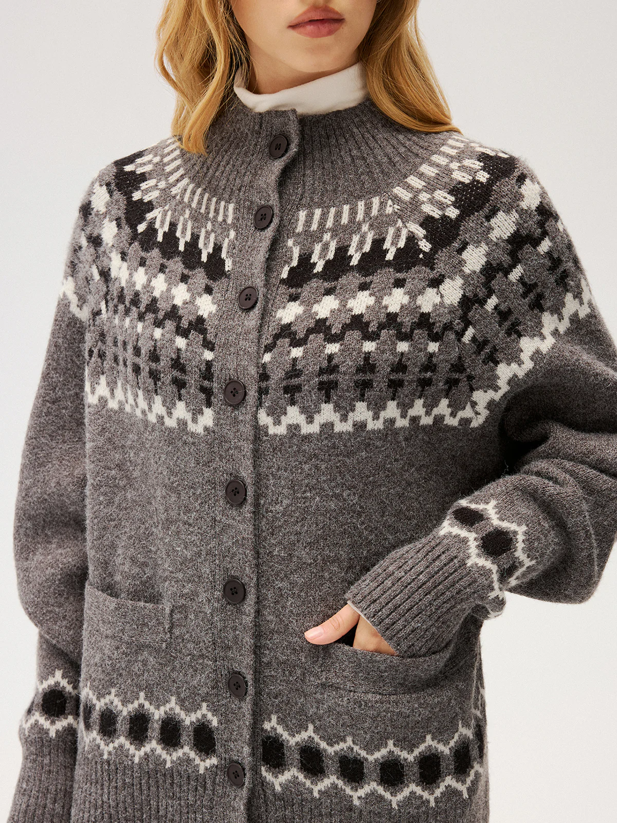 Loose Fair Isle Knit Button Front Cardigan - Image 2