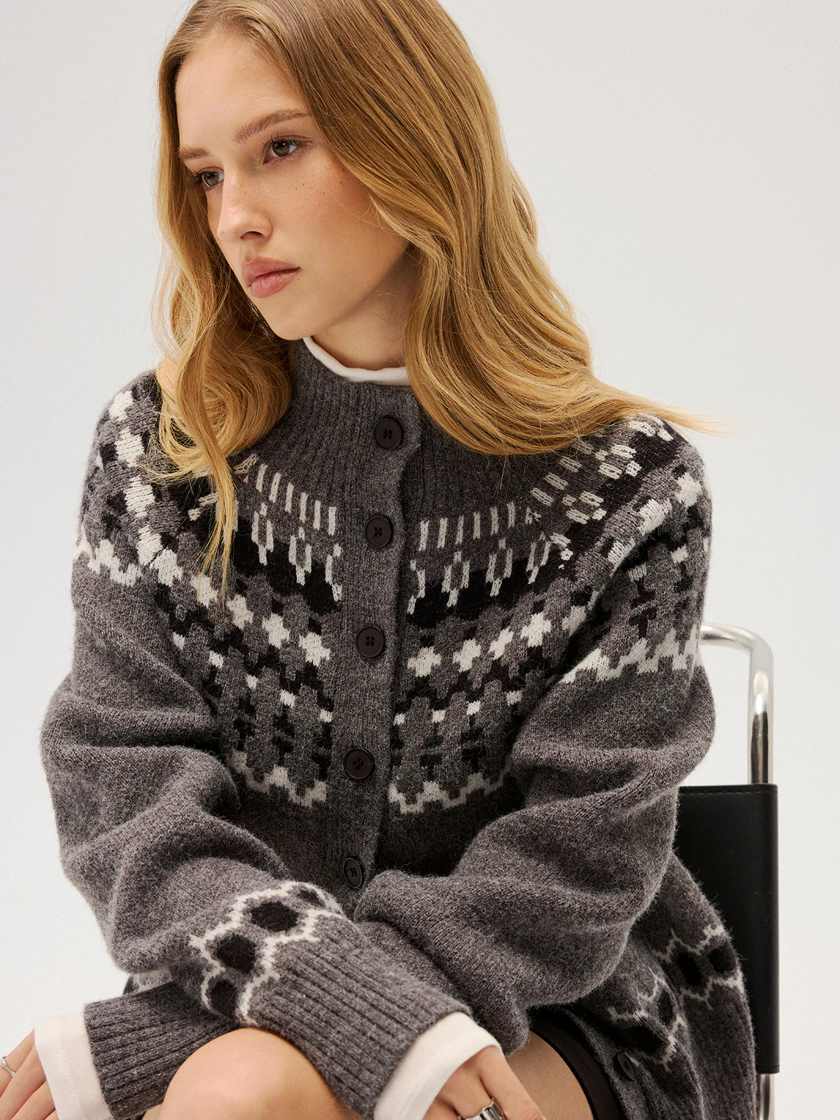Loose Fair Isle Knit Button Front Cardigan - Image 5